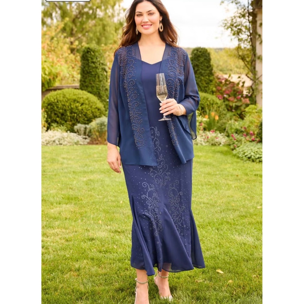 NWT Catherines Masquerade Beaded Dress Set Mariner Navy Petite Plus 18WP (*READ)